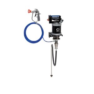30:1 Merkur ES Airless Package, 0.4 gpm (1.5 lpm) fluid flow, wall mount, with PerformAA 50 Airless gun, suction hose, and plated steel<p>Part Number: 24F154