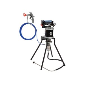 30:1 Merkur ES Airless Package, 0.4 gpm (1.5 lpm) fluid flow, standard mount, with PerformAA 50 Airless gun, suction hose, and plated steel<p>Part Number: 24F155