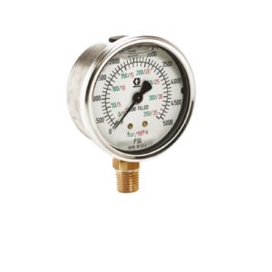 Stainless Steel High Pressure Fluid Gauge, 0-1000 psi (0-68 bar) pressure range<p>Part Number: 105770