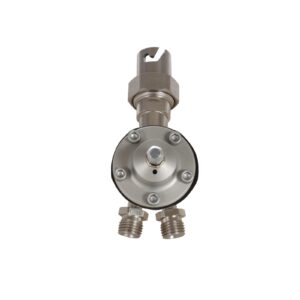 Gun Mounted Fluid Regulator, 3/8 twistlock inlet/outlet, 200 max inbound fluid psi (14 bar), SST wetted parts<p>Part Number: 223621