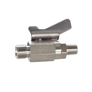 Low Pressure Ball Valve compatible with stainless steel, catalyst and waterborne materials, 1/4 in. npt(m) x 3/8 in. npsm(m)<p>Part Number: 237529