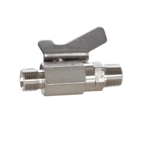 Low Pressure Ball Valve compatible with stainless steel, catalyst and waterborne materials, 3/8 in. npsm(m) x 3/8 in. npt(m)<p>Part Number: 237533