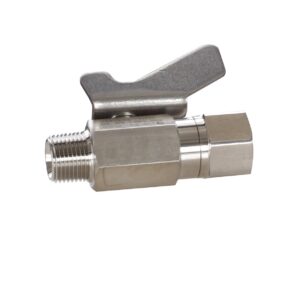 Low Pressure Ball Valve compatible with stainless steel, catalyst and waterborne materials, 3/8 in. npt(f) x 3/8 in. npt(m)<p>Part Number: 237534