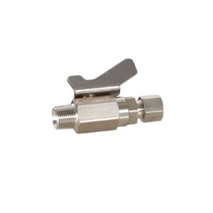 Low Pressure Ball Valve compatible with stainless steel, catalyst and waterborne materials, 3/8 in. OD Tube x 3/8 in. npt(m)<p>Part Number: 237538