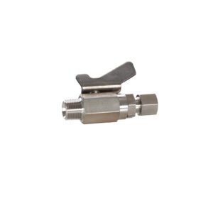 Low Pressure Ball Valve compatible with stainless steel, catalyst and waterborne materials, 1/2 in. OD Tube x 3/8 in. npsm(m)<p>Part Number: 237540