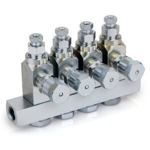 GL-32 Grease Injector, Carbon Steel, 4-Injector Manifold, 1/8 in. BSPP x 6 mm<p>Part Number: 24F512
