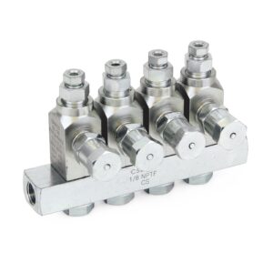 GL-33 Grease Injector, Carbon Steel, 4 Injector Manifold, 1/8 in. BSPP x 6 mm<p>Part Number: 24W504
