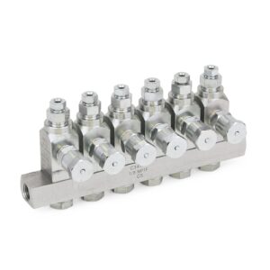 GL-33 Grease Injector, Carbon Steel, 6 Injector Manifold, 1/8 in. BSPP x 6 mm<p>Part Number: 24W505