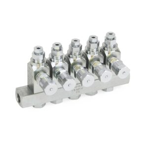 GL-33 Grease Injector, Carbon Steel, 5 Injector Manifold, 1/8 in. BSPP x 6 mm<p>Part Number: 24X303