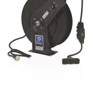 SD 5 Series 120 Volt Cord Reel - Tri-Plug GFCI Industrial Receptacle - 50 ft (15 m), 12 AWG, 15 Amp Cord - Black<p>Part Number: 24Y864