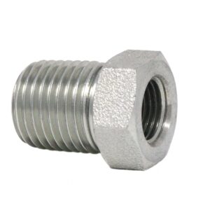 Pipe Fitting - Reducing Brushing, 1/4 inch (6.4 mm) Male x 1/8 inch (6.4 mm) Female, Steel<p>Part Number: 556402