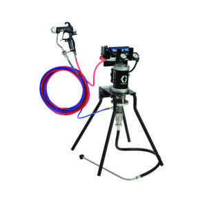15:1 Merkur ES Air Assisted Package, 0.4 gpm (1.5 lpm) fluid flow, stand mount, with PerformAA 15 Wood Lacquer air cap gun, suction hose, and U-cup plated steel lower<p>Part Number: 24J251