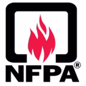 NFPA logo featuring a red flame inside a black square outline above the bold black letters NFPA—trusted in industrial equipment service Sault Ste. Mar for fire protection standards.